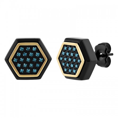 1/5Ctw Stainless Steel Hexagon W/Black & Yellow Finish Diamond Earring