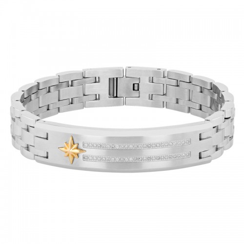 1/4 CTW Stainless Steel 10KY Diamond ID Bracelet