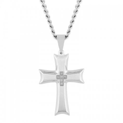 Celtic Stainless Steel Cross Pendant with White Diamonds