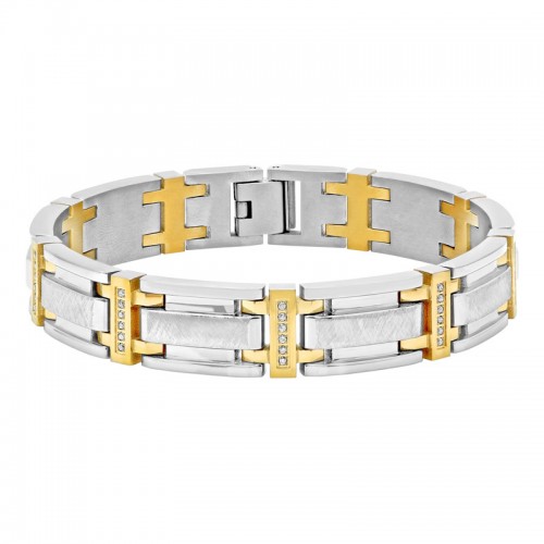 Yellow Finish Men's Stainless Steel Diamond Link Bracelet