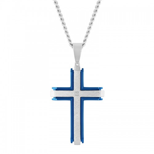 .01CT Stainless Steel Cross Pendant W/Blue Finish