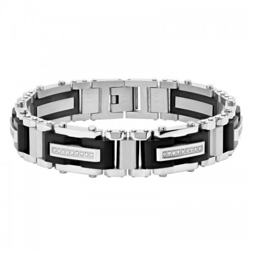 3/8 CTW Black and White Men's Stainless Steel Bracelet w/ Diamonds