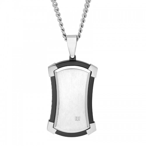 .02Ctw Stainless Steel Diamond With Black Finish Dog Tag Pendant