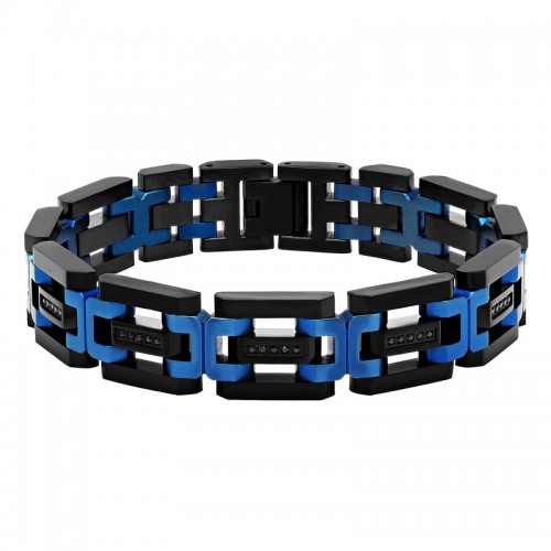 Stainless Steel Black & Blue Black Cubic Zirconia Bracelet