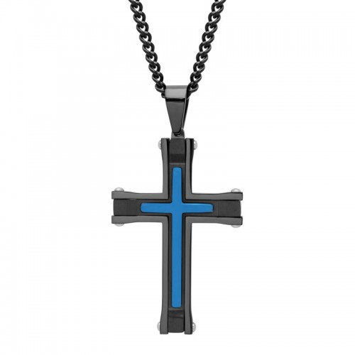 Stainless Steel Black & Blue Cross Pendant
