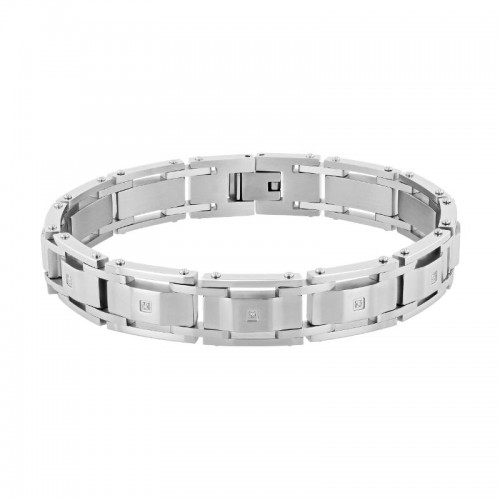 Stainless Steel Link Bracelet with White Diamonds