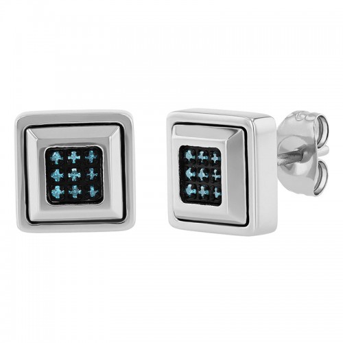 .10Ctw Stainless Steel Square Blue Diamond Earring
