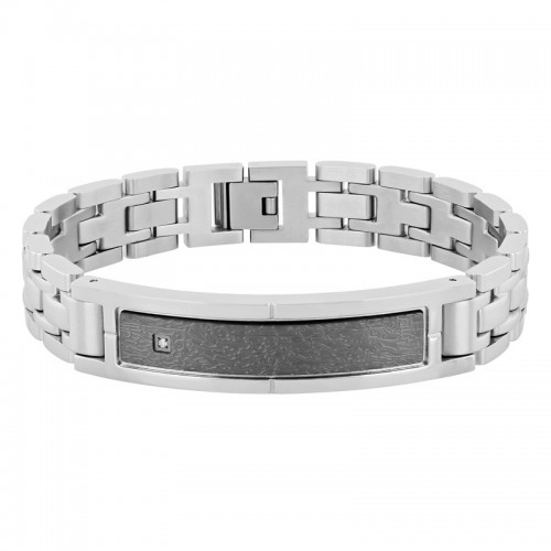 0.01 CTW Stainless Steel Diamond ID Bracelet