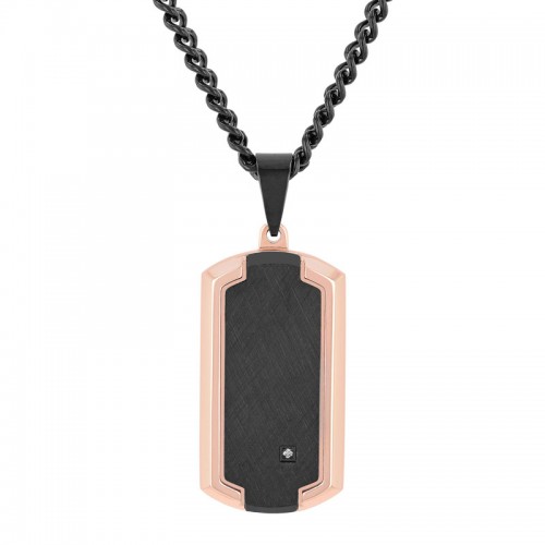 Stainless Steel Black & Rose Diamond Men's Dog Tag Necklace