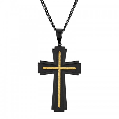 Stainless Steel Gold Foil Stacked Cross Pendant