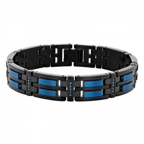 1/4 CTW Stainless Steel Black & Blue Blue Diamond Double Row Bracelet