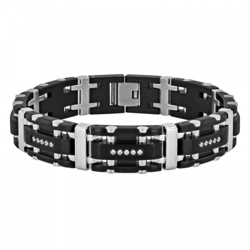 Stainless Steel Black & White Cubic Zirconia Bracelet