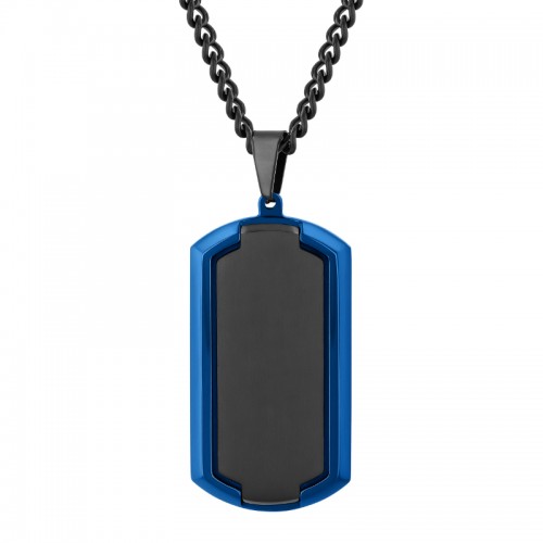 Stainless Steel Black and Blue Men's Dog Tag Necklace