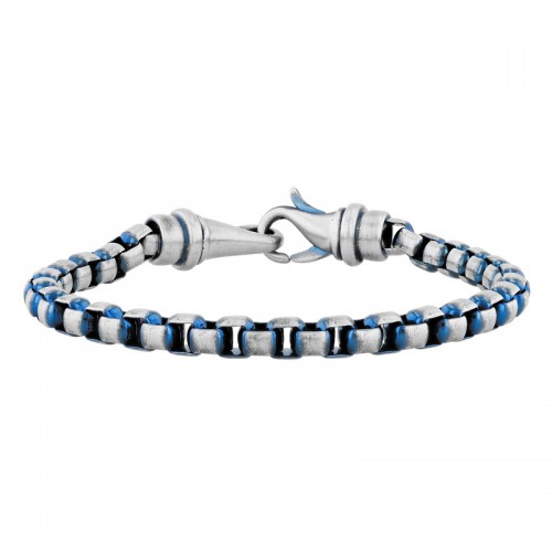 Blue and White Box Link Men's Stainless Steel Bracelet
