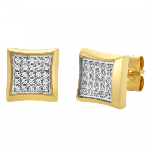 Stainless Steel w/ Yellow Finish Cubic Zirconia Earrings