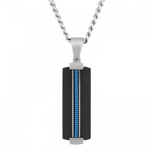 Men's Stainless Steel Braided Black and Blue Dog Tag Pendant