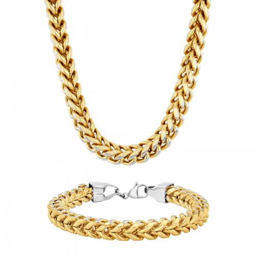 Stainless Steel w/ Yellow Finish Bracelet & Chain Set