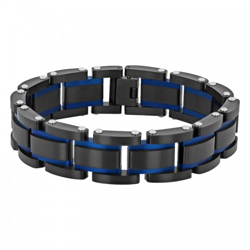 Stainless Steel Black & Blue Finish Brick Bracelet