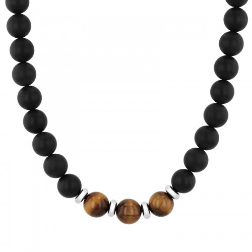 Stainless Steel Onyx & Tiger Eye Necklace