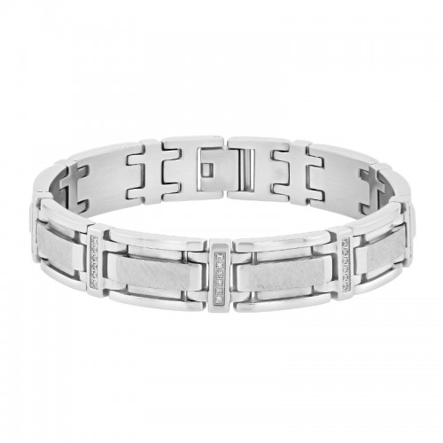 Frozen Finish Men's Stainless Steel Diamond Link Bracelet