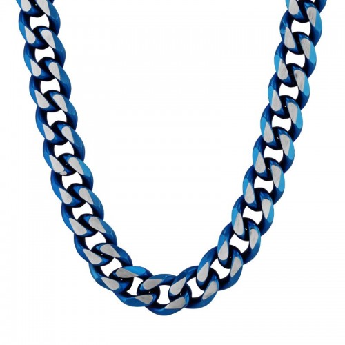 Stainless Steel With Blue IP Curb Link Fashion Chain