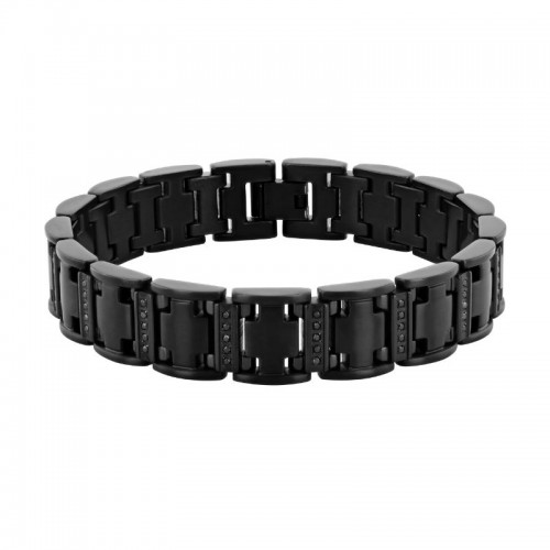 Black Stainless Steel Link Bracelet with Black Diamonds