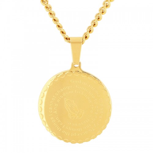Stainless Steel w/ Yellow Finish Lord's Prayer Medallion Pendant