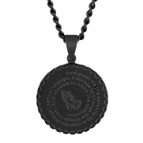 Stainless Steel w/ Black Finish Lord's Prayer Medallion Pendant