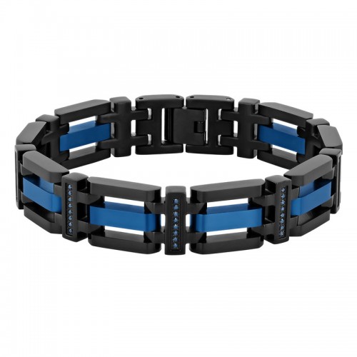 1/3 CTW Stainless Steel Black & Blue Diamond Bracelet