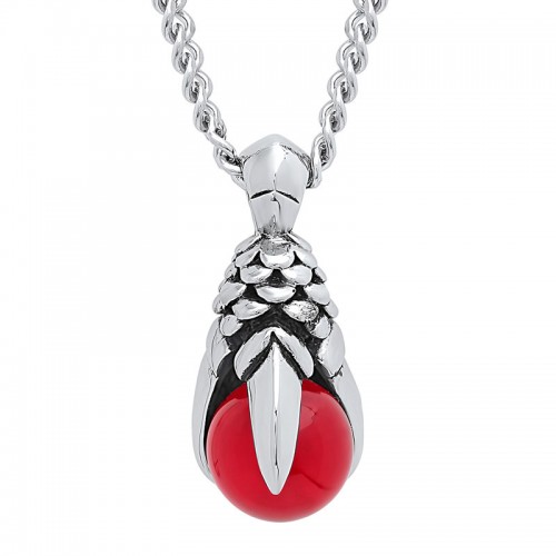 Stainless Steel Red Glass Claw Pendant