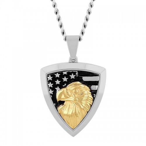 Stainless Steel w/ Yellow Finish Shield Pendant