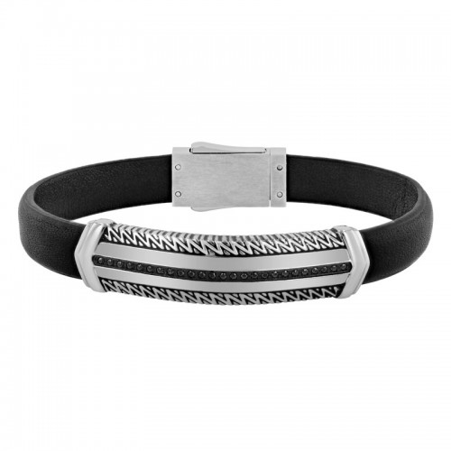 Stainless Steel Black & White Black Cubic Zirconia ID Bracelet
