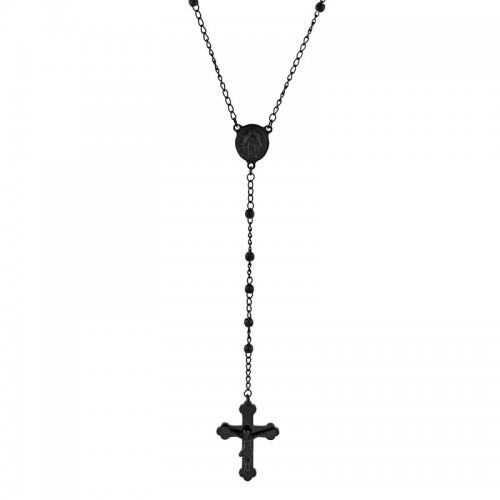 Stainless Steel w/ Black Finish Rosary Necklace/Chain