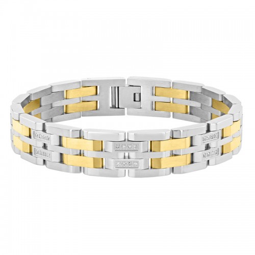 Double Row Stainless Steel Men's Diamond Bracelet