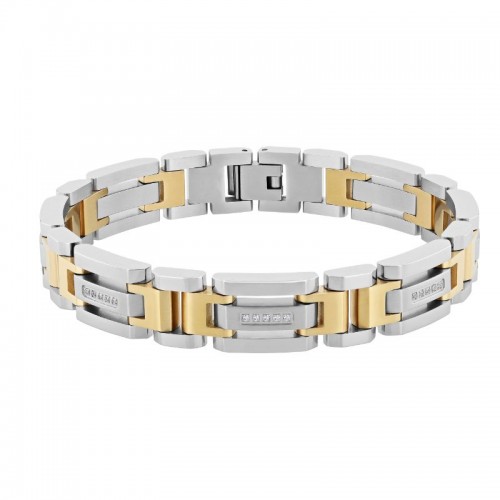 Modern Yellow and white Stainless Steel Link Bracelet with White Diamonds