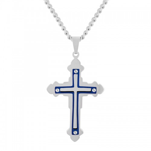 Stainless Steel White & Blue Cross Pendant