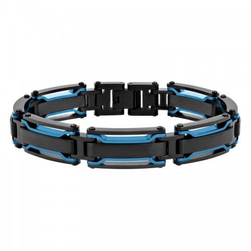 Black and Blue Link Men's Stainless Steel Bracelet