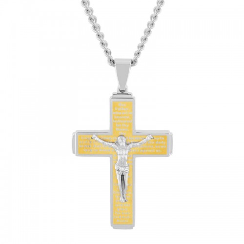Stainless Steel w/ Yellow Finish Crucifix Pendant