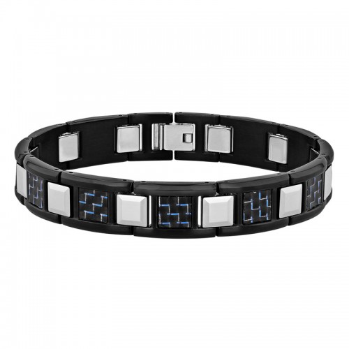 Men's Stainless Steel Bracelet w/ Carbon Fiber Accents