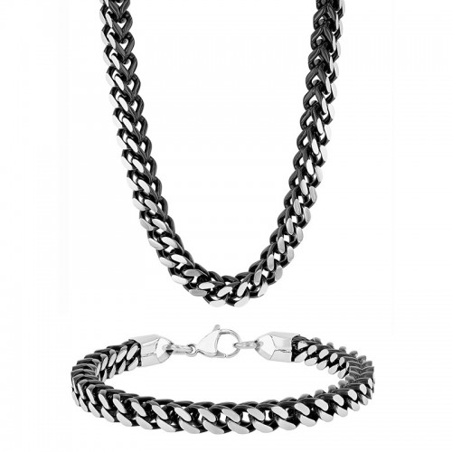 Stainless Steel With Black IP 6MM Franco Link Chain & Bracelet Set
