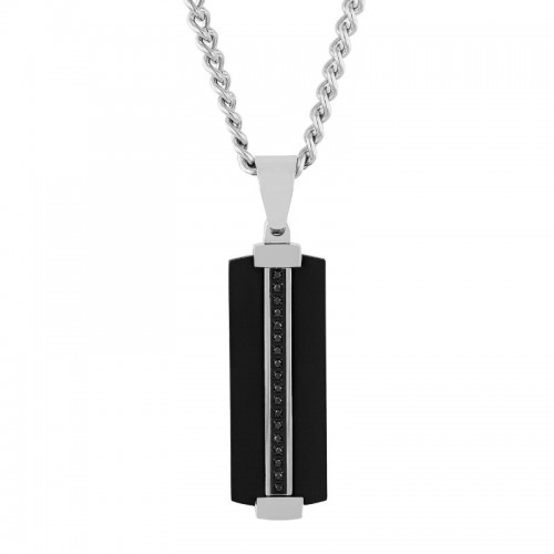 Stainless Steel Black Dog Tag Pendant with Black Diamonds