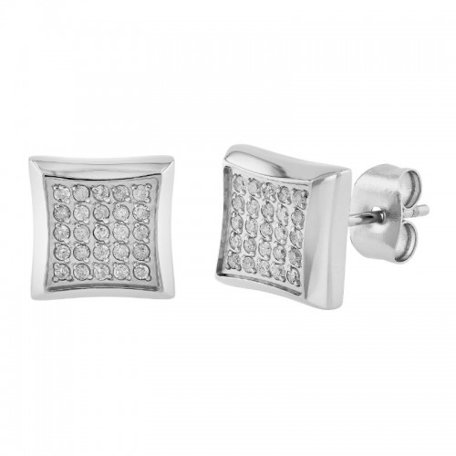 1/4 CTW Stainless Steel Stud Earrings with White Diamonds