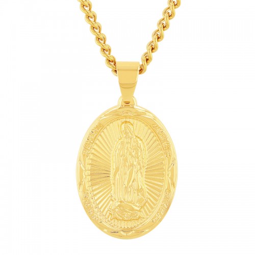 Stainless Steel w/ Yellow Finish Virgin Or Guadalupe Medallion Pendant