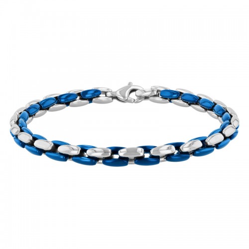 Blue and White Men's Stainless Steel Bracelet