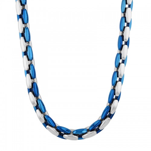 Men's White and Blue Stainless Steel Chain