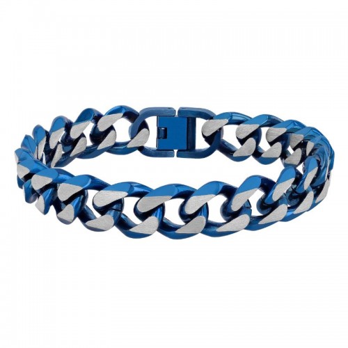 Stainless Steel With Blue IP Curb Link Bracelet
