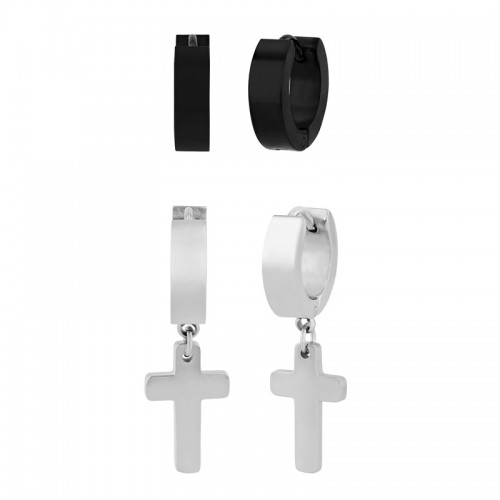 Stainless Steel Black & White Earring Set