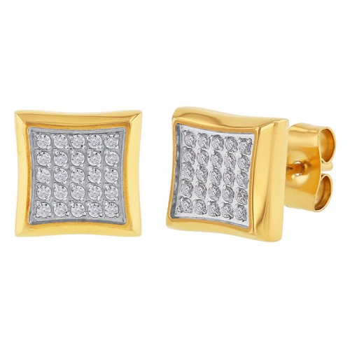 1/4 CTW Stainless Steel Square Yellow Finish Diamond Earring