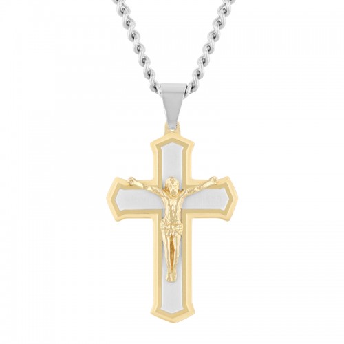 Stainless Steel With Yellow Finish Cross Pendant