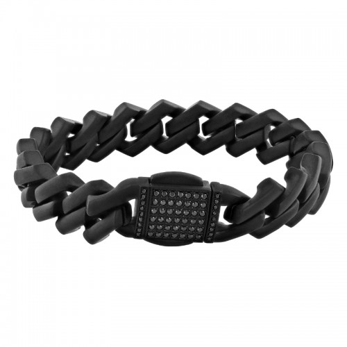 Stainless Steel Cubic Zirconia Black Finish Link Bracelet